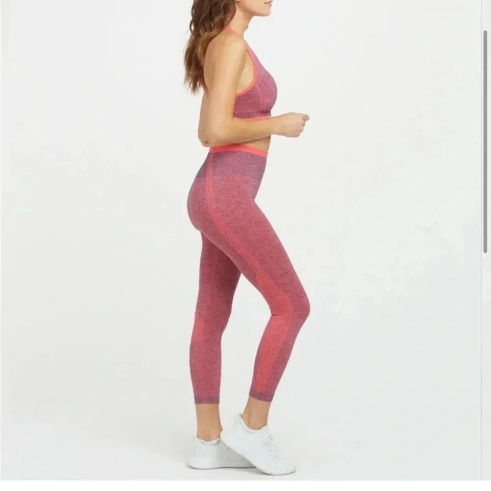 SEAMLESS SCULPTING LEGGINGS BY SPANX SIZE LARGE SPACEDYE CORAL PUNCH NWT